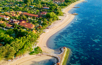 Aerial of beach boardwalk in Sanur