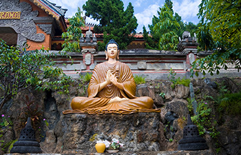 Large Buddhist temple with domes and stairways