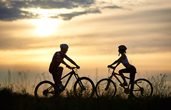 Cyclists riding