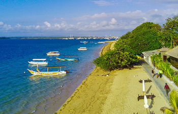 Aerial view of green Sanur coastline