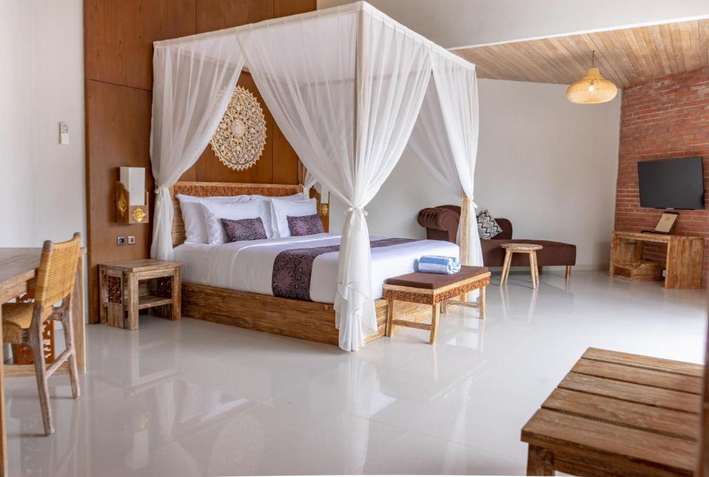 Cozy bedroom with wooden accents and a peaceful ambiance