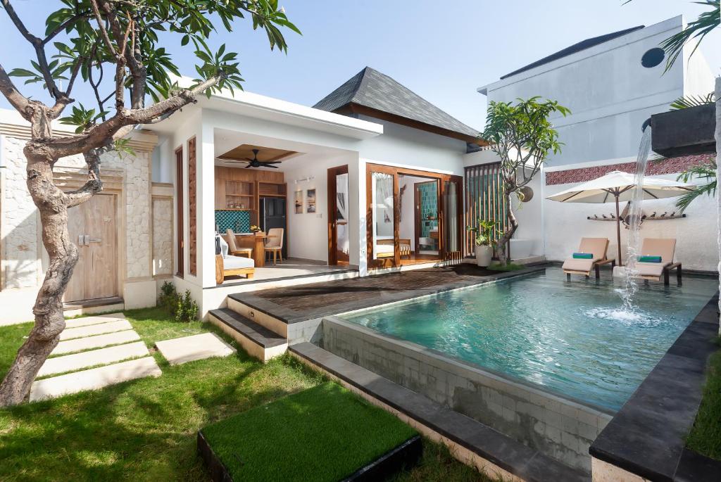 Modern villa with private pool and outdoor seating