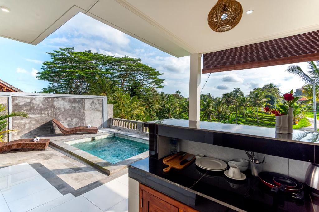 santhi villa pool view from kitchen